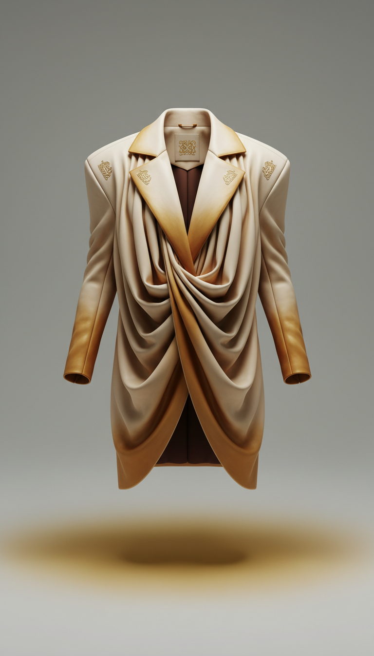 Divine Gold Draped Jacket With Sculptural Tailoring