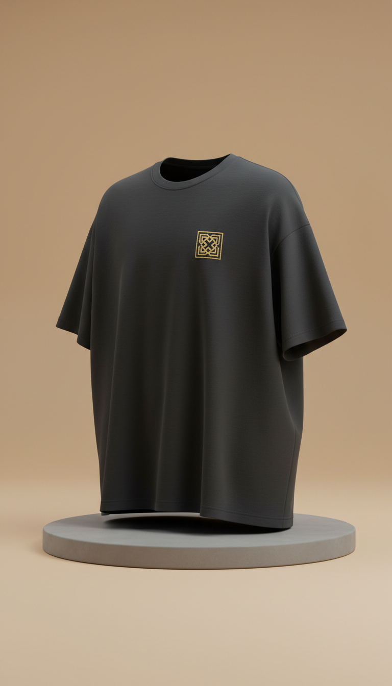 Driftwood Black Oversized Tee With Gold Motif