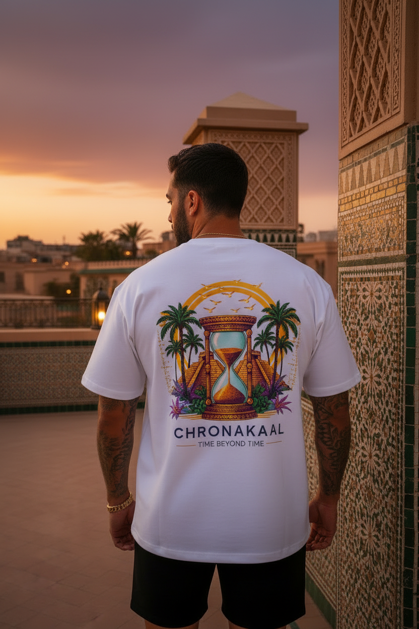 Chronakaal White Tee — Full Back Print Casablanca